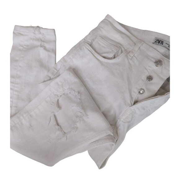 Zara Denim - Zara Distressed Skinny Jeans Womens 28 *Shrunk from 34 White Denim Button Fly